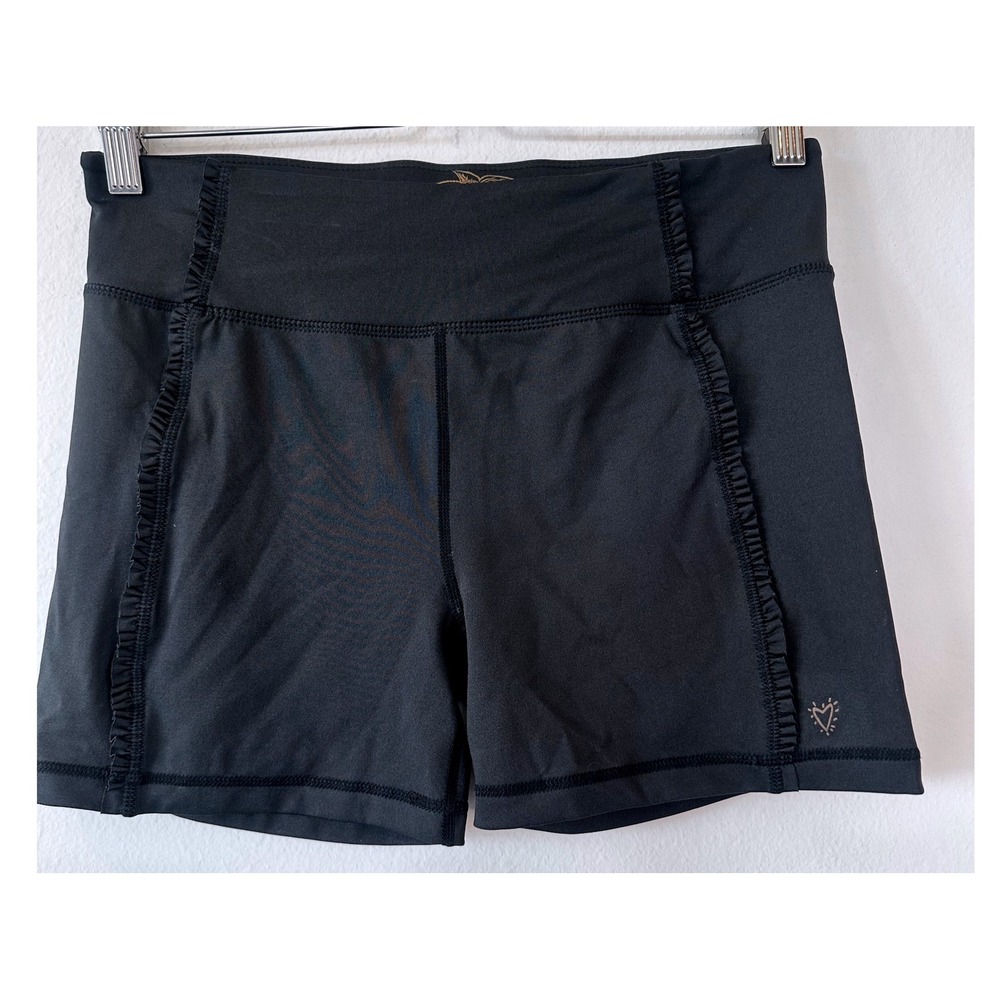 Betsey Johnson Performance Womens Black Ruffle Trim Biker Athletic Shorts Size M